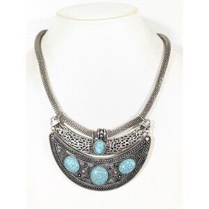 Western Tribal Faux Turquoise Curved Bar Bib Necklace Statement 20"